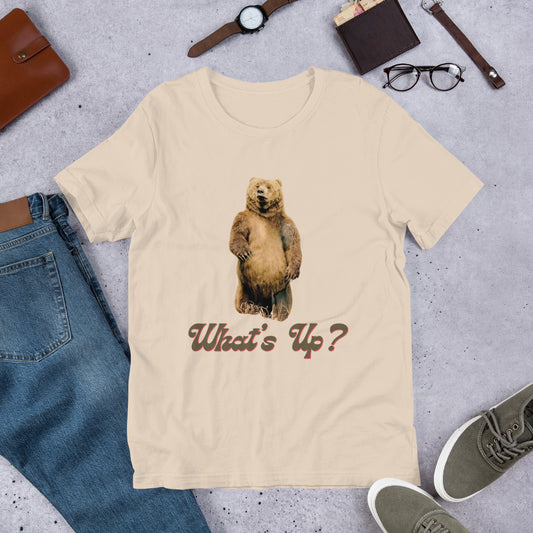 Unisex graphics t-shirt, Whats Up bear, funny, casual, comedy, bear, relaxed, animal, perfect gift, Whats up