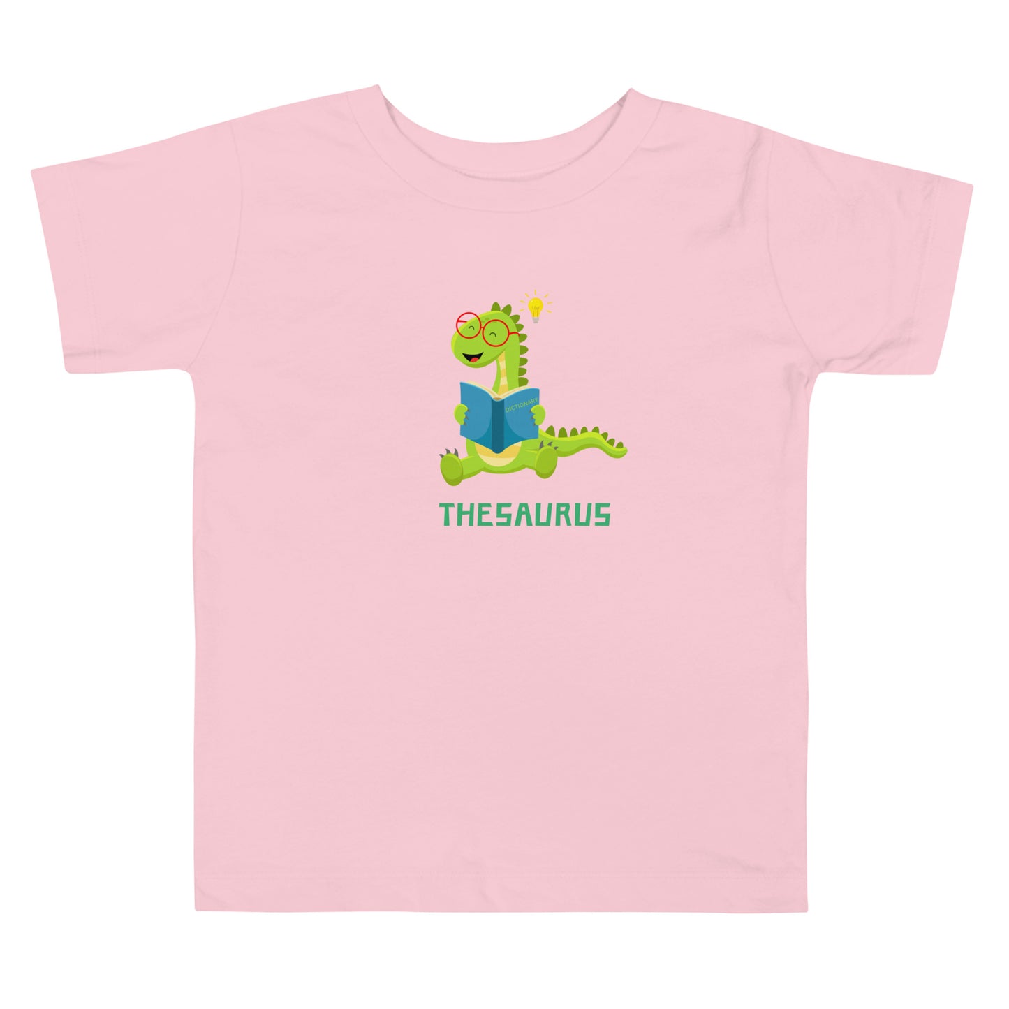 Toddler Tee - Dinosaur, Thesaurus, Dictionary, Reading, Funny, Animal, Green, T-rex, Cartoon, Bookworm, Learning, Vocabulary, Kids