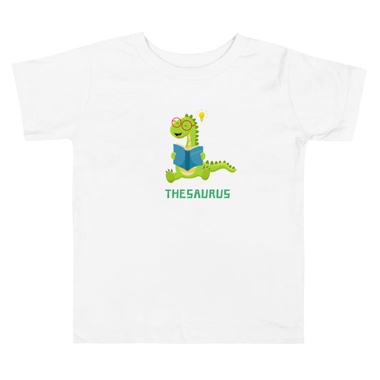 Toddler Tee - Dinosaur, Thesaurus, Dictionary, Reading, Funny, Animal, Green, T-rex, Cartoon, Bookworm, Learning, Vocabulary, Kids