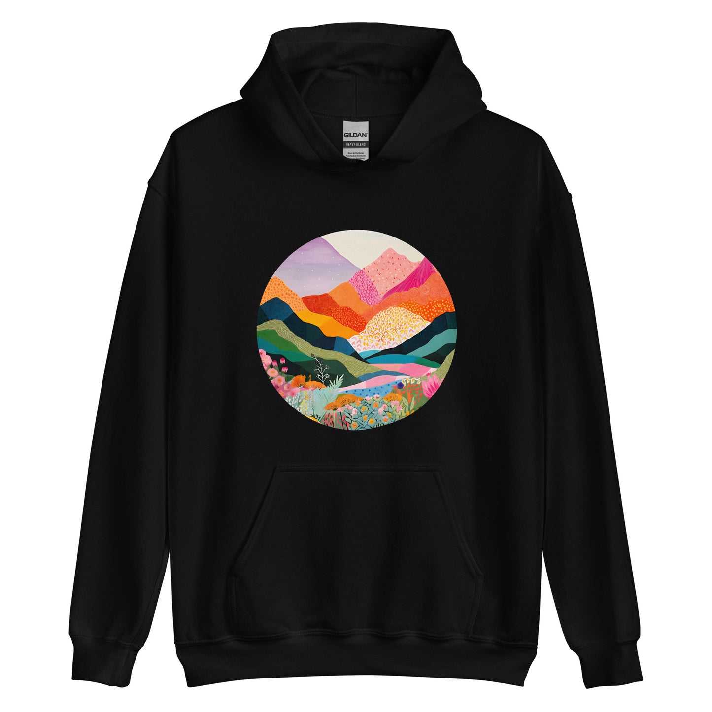 Landscape, Nature, Vibrant colors, Colorful, Mountains, Flowers, Colors, Painting, Tranquil, Art, Scenery, Beautiful, Season, Unisex, Hoodie