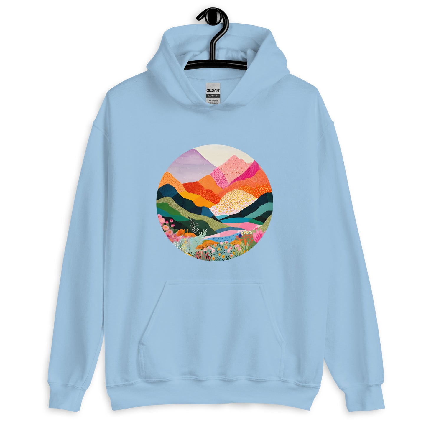 Landscape, Nature, Vibrant colors, Colorful, Mountains, Flowers, Colors, Painting, Tranquil, Art, Scenery, Beautiful, Season, Unisex, Hoodie